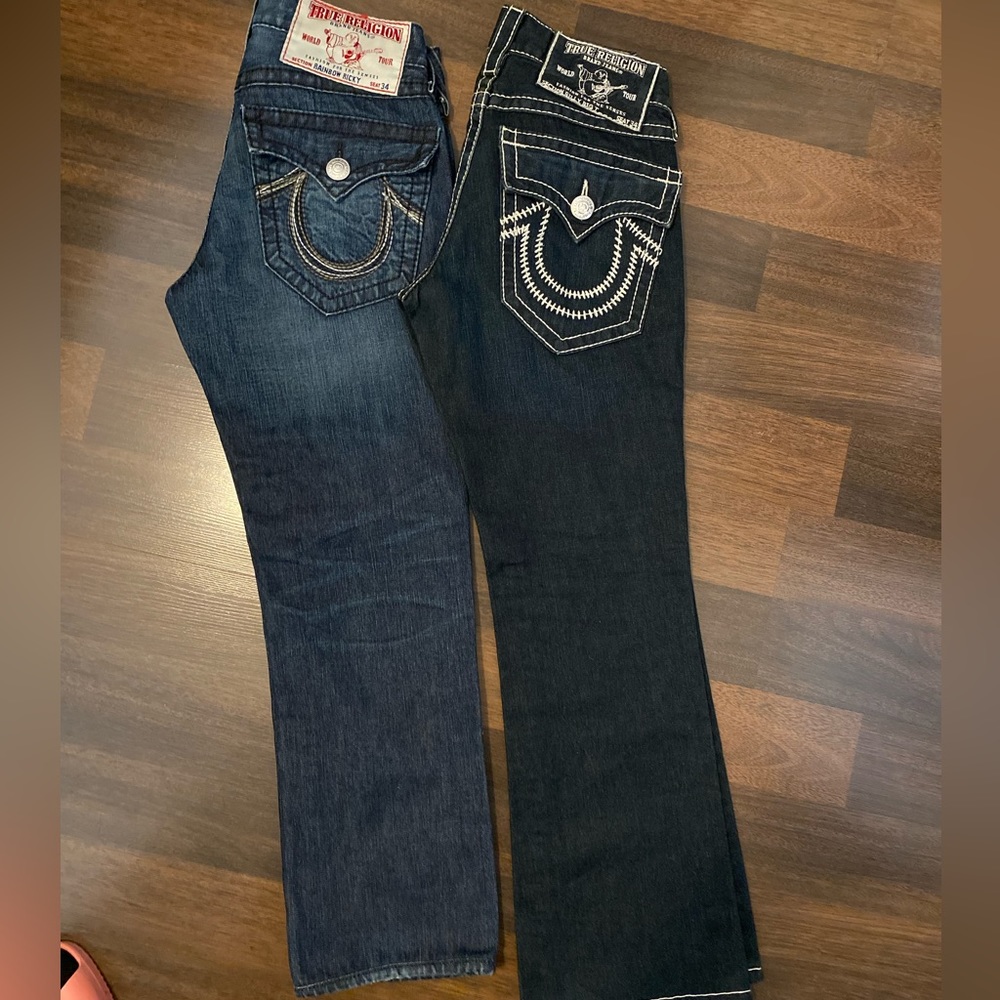 TRUE RELIGION 2 Low Rise Boot Cut Flare 💯 Cotton Jeans Size 28 - Picture 8 of 16